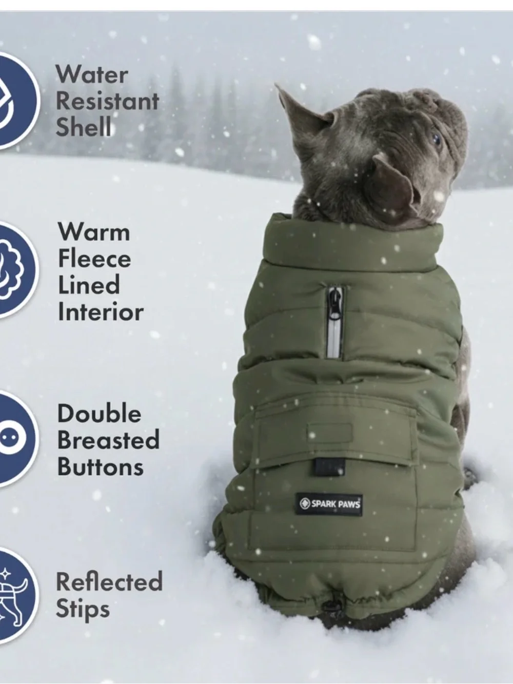 WarmShield Olive Puffer Dog Jacket - Water-Resistant